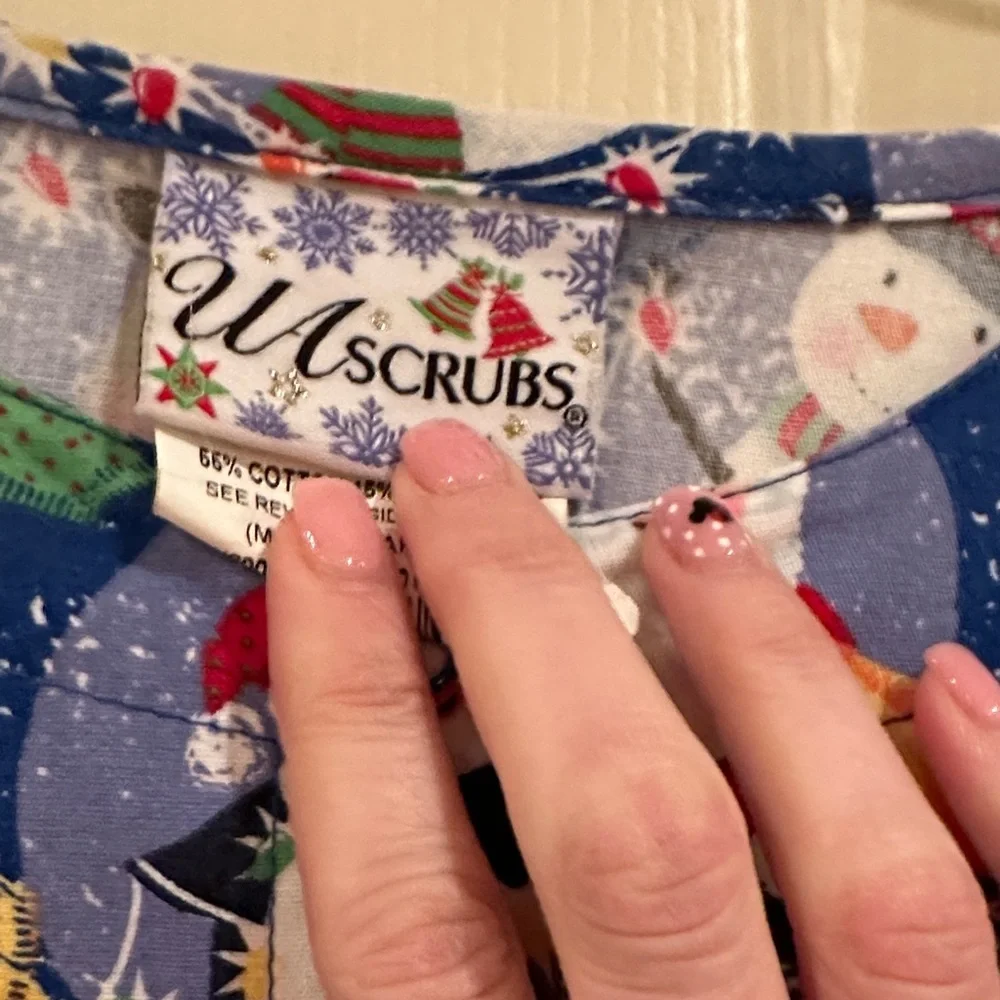 UA Scrubs Festive Blue Santa Print Top - Picture 3 of 3